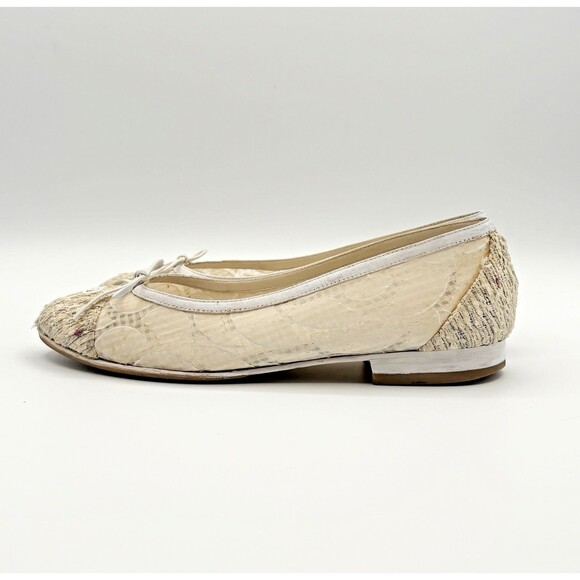 Chanel Ballet Flats White & Cream Tweed & Lace CC Logo Sz EU 35.5 5.5 - Picture 3 of 13